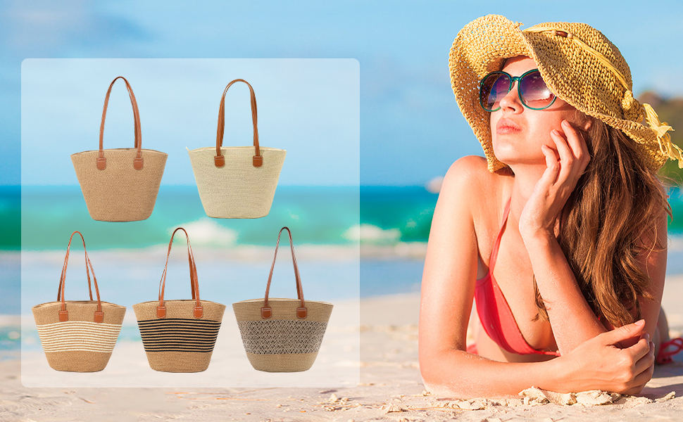 Straw Bags For Women Travel Straw Totes Bag Summer Woven Handmade Shoulder Bag Handbag
