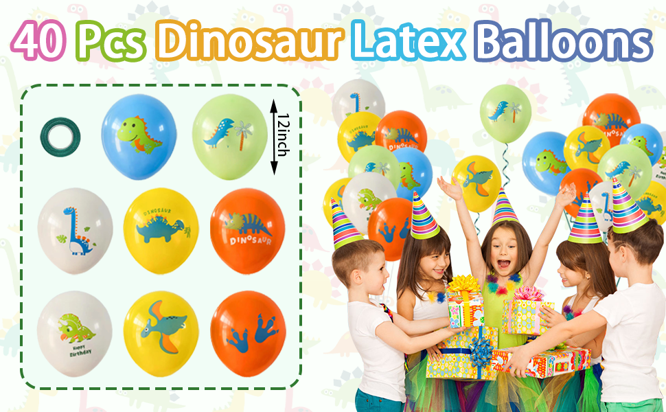  40 Pcs Dinosaur Latex Balloons