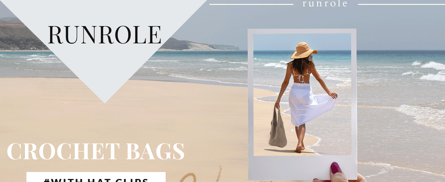 crochet mesh beach bag with hat clips for summer travel holiday