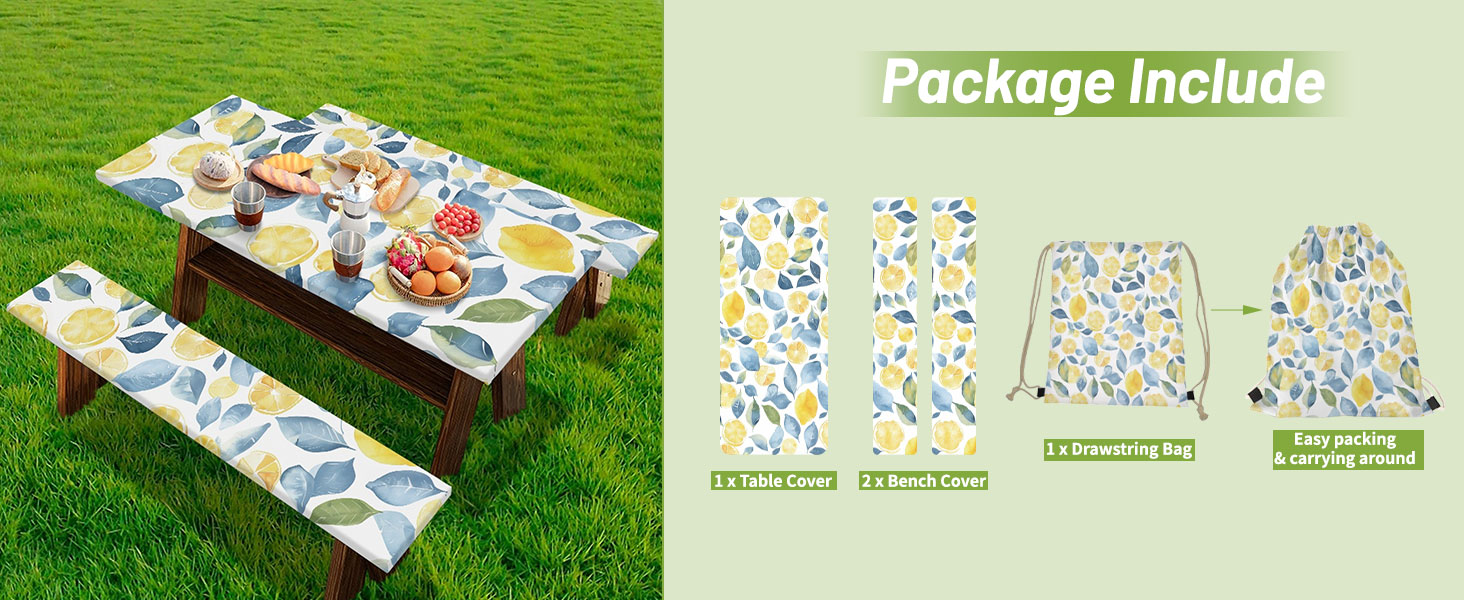 Picnic Table Cover With Bench Covers Waterproof Windproof With Elastic Edge And Drawstring Bag
