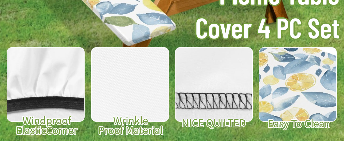 Picnic Table Cover With Bench Covers Waterproof Windproof With Elastic Edge And Drawstring Bag