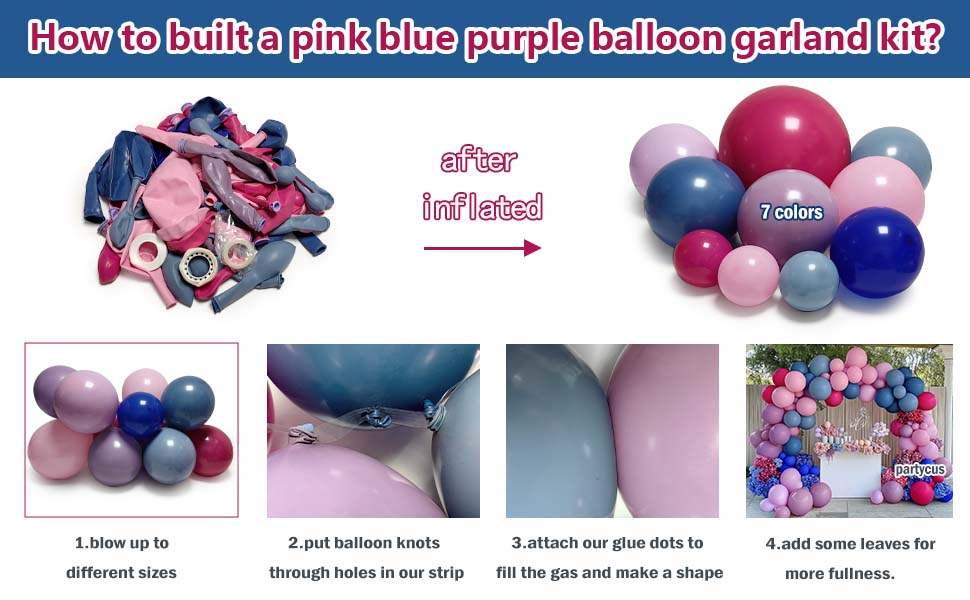 dusty blue lavender magenta balloon arch mauve hot pink royal blue balloon arch