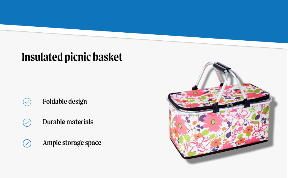 The Lakeside Collection Insulated Picnic Baskets - Floral - Image 4