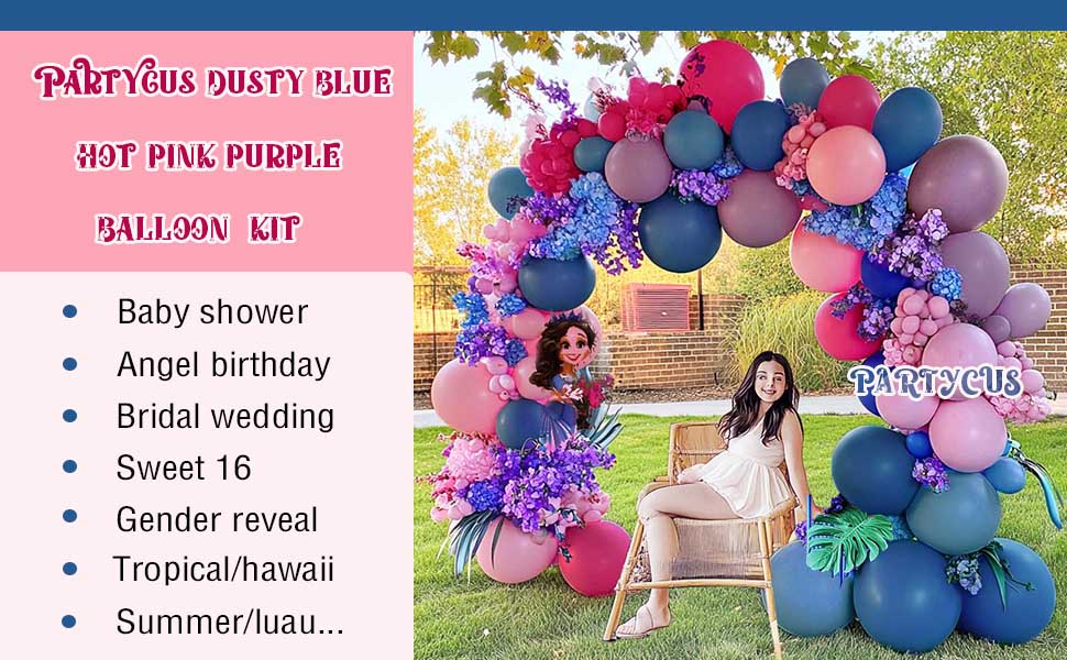 dusty blue hot pink balloons birthday balloon arch baby shower balloon