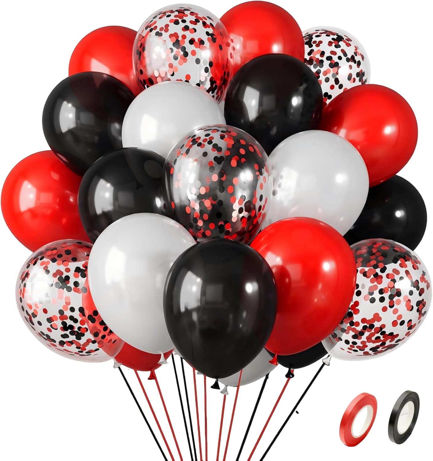 100pcs12-inch black and white red confetti balloon set, black and red balloons，white and red latex balloons decorated for weddings, birthday parties, festivals, graduation celebrations and more