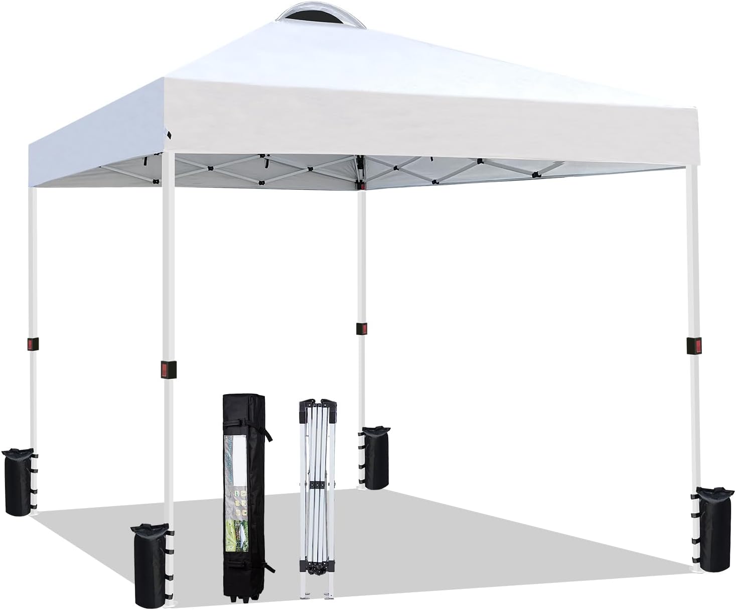 10x10 Pop Up Canopy Tent Party Tent Commercial Instant Canopies Shelter with Heavy Duty Roller Bag, Bonus 4 Sand Bags (White)
