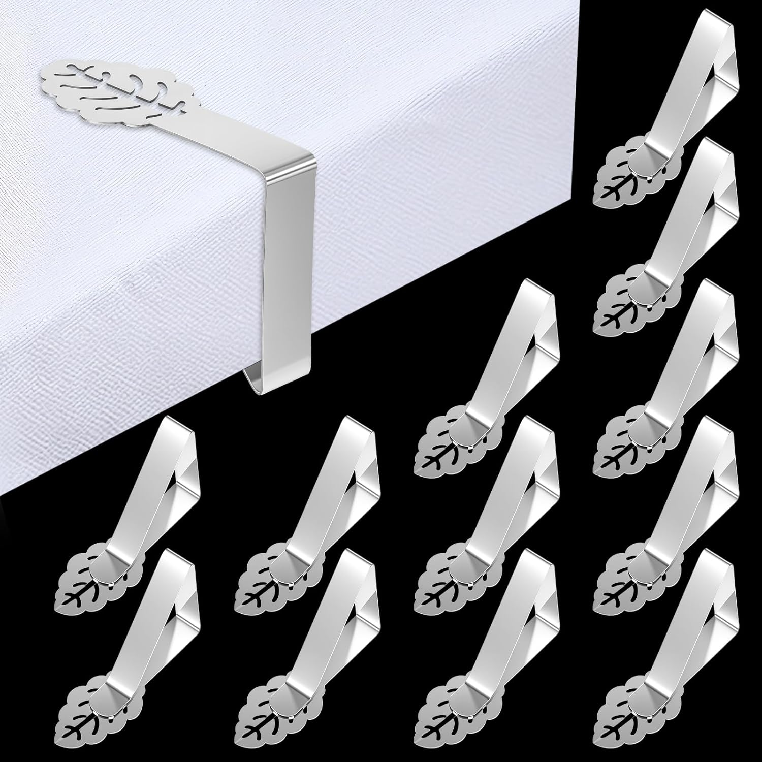 12 Pcs Tablecloth Clips for Outdoor Tables Leaf Picnic Table Cloth Holder Clip Indoor, Heavy Duty Stainless Steel Cover Clamp for Party Wedding Home Restaurant Camping Accessories