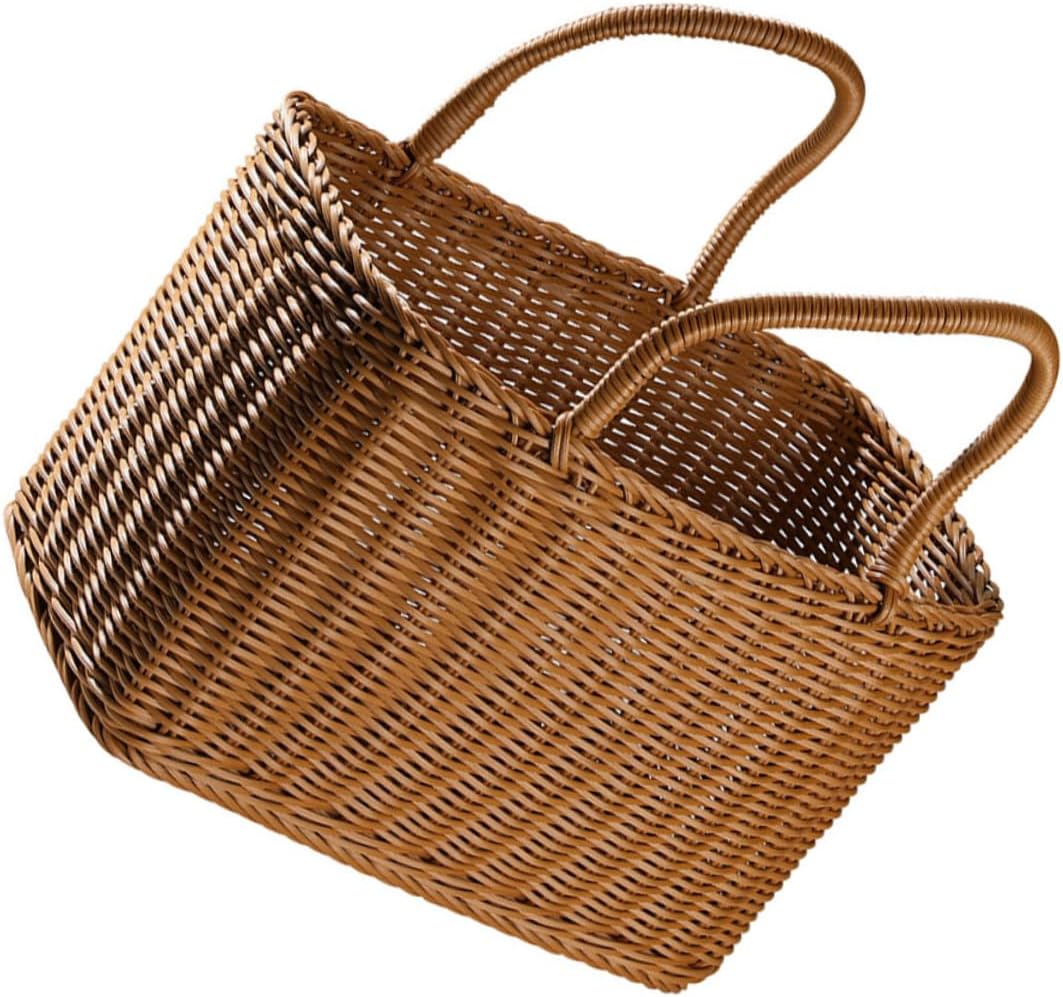 1pc Woven Storage Basket for Home Decorative Vegetable and Flower Packing Container Natural Rattan Picnic Basket Stylish Household Organizer