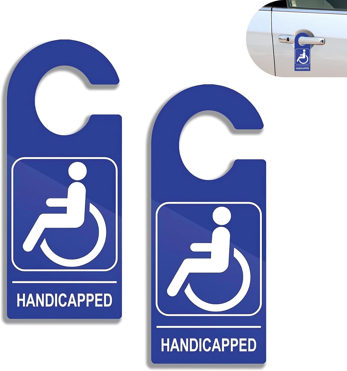 2 PCS Handicap Parking Sign Hanger Handicap Parking Permit Symbol, Disabled Parking Permit Safety Signs for Door and Mirrors, PVC Wheelchair Reserved Parking Space Signs (Blue)