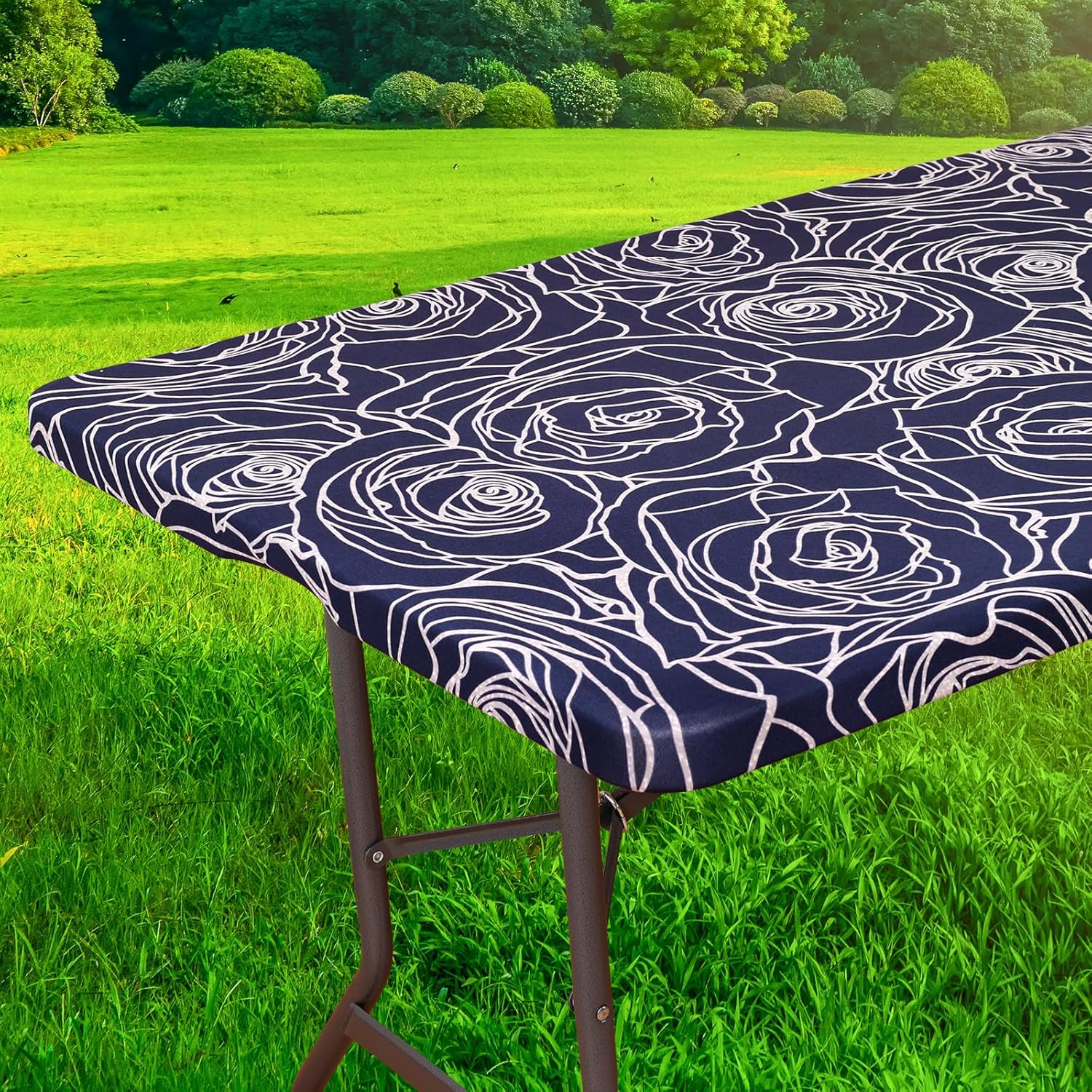 2 Pack 6FT Waterproof Rectangle Picnic Table Cover Elastic Fitted Outdoor Tablecloths Printed Rectangular Vinyl Table Cloth for Dining, Camping, Picnic Party, Indoor & Outdoor 72"x30", 08