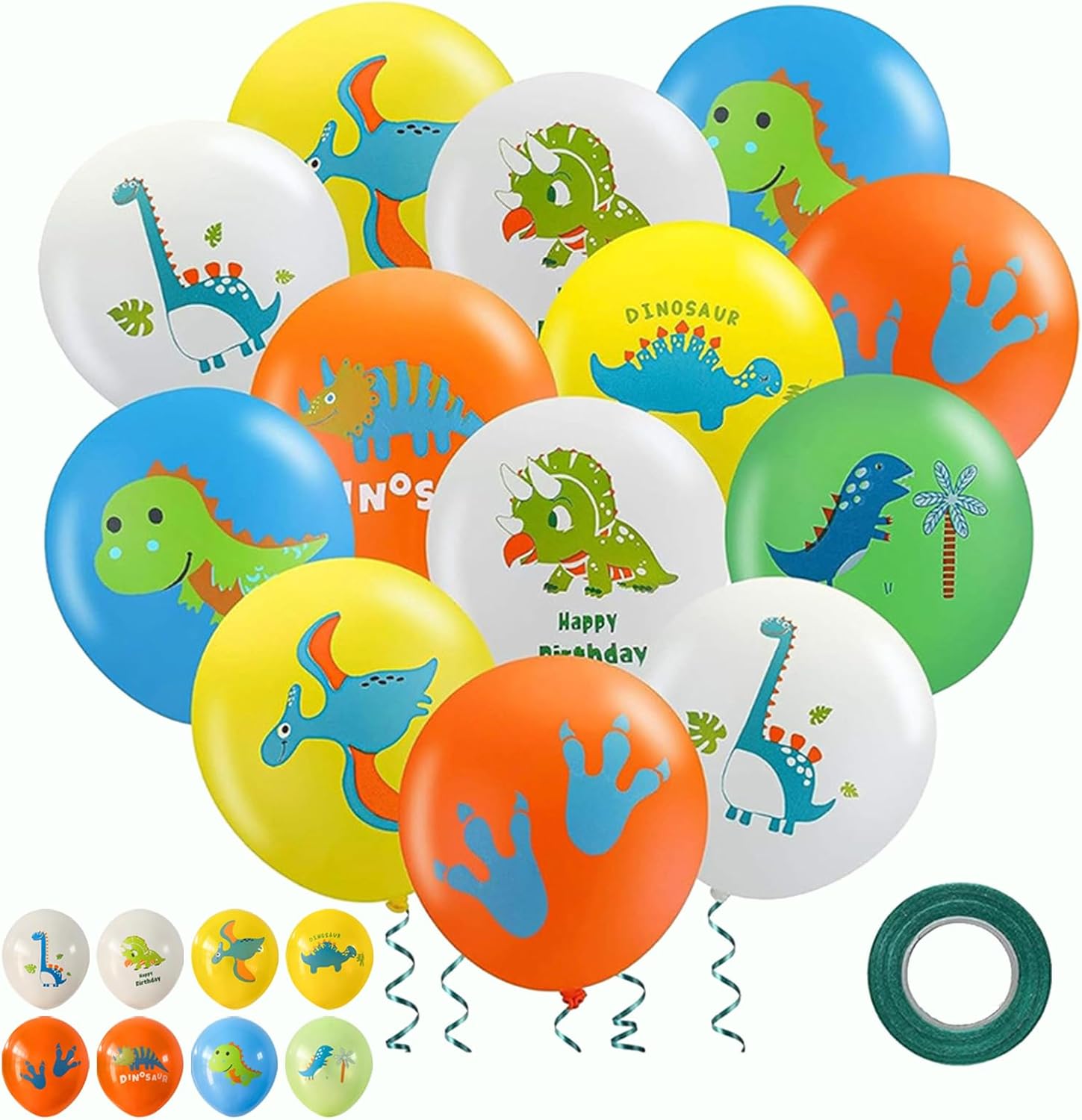 40 Pieces Dinosaur Balloons,12 Inch Latex Balloons Dinosaur Party Decorations with 1 Rolls of Ribbon for Kids Jurassic World Dinosaur Birthday Party Baby Shower Decorations.