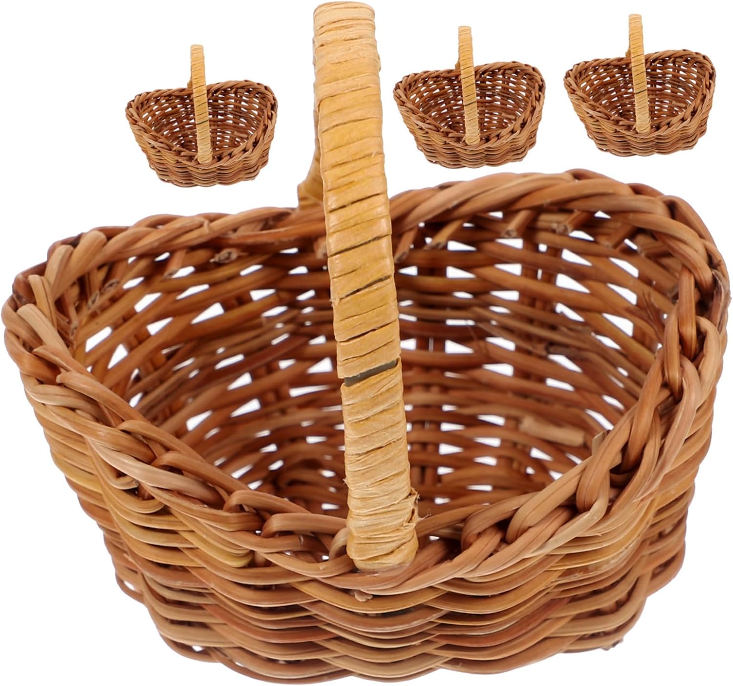 4pcs Mini Picnic Basket Hand Woven Flower Baskets for Party Favors Rustic Decor and Home Storage for Weddings Gardens and Dollhouse Decorations