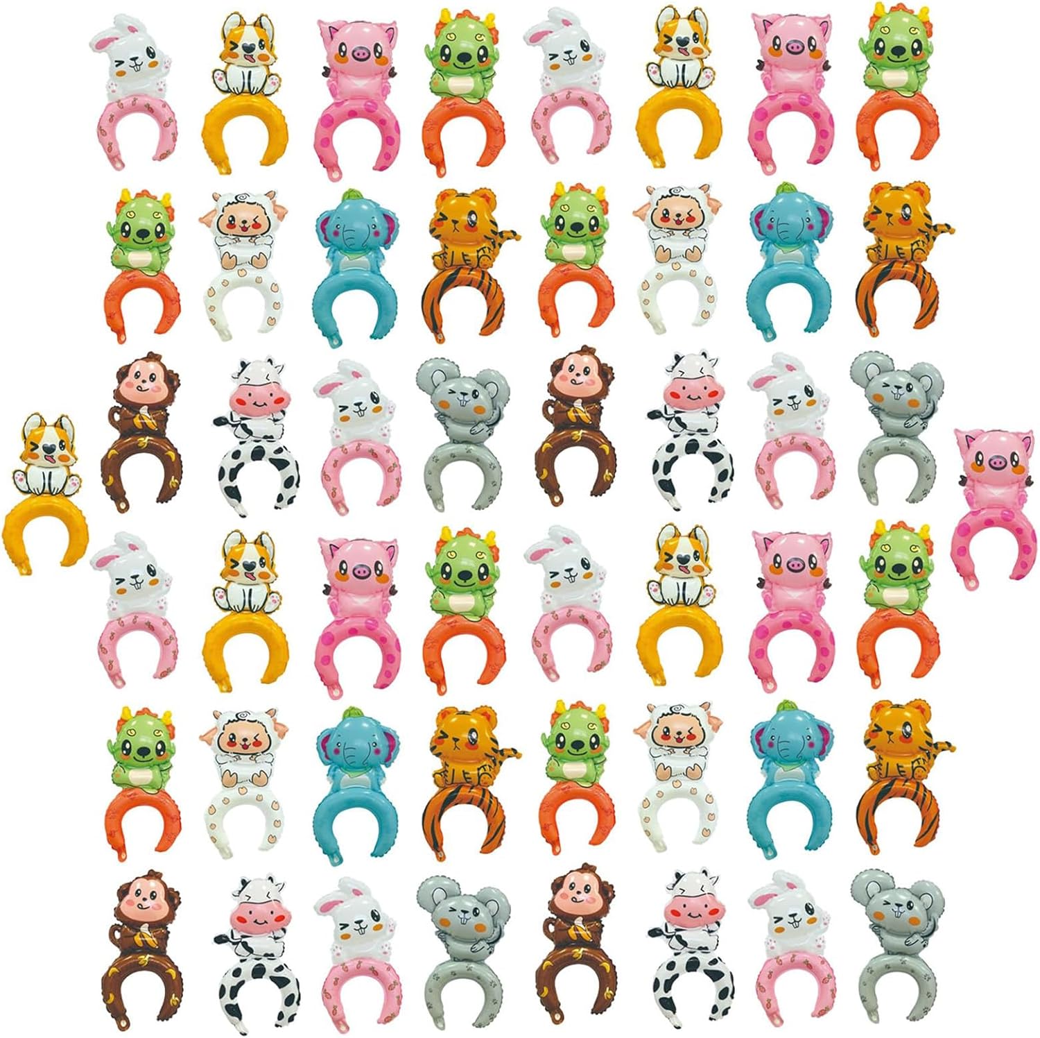 50pcs Zoo Animal Inflatable Headbands Wildlife Balloon Hair Hoop for Kids Jungle Theme Birthday Party Supplies Party Favors Costumes