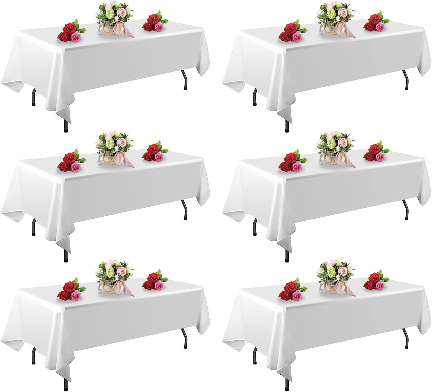 6 Pack White Rectangle Tablecloths - 60 x 102 Inch, Stain and Winkle Resistant Polyester, Washable, Perfect for 6 Foot Tables, Parties, Wedding, Dining