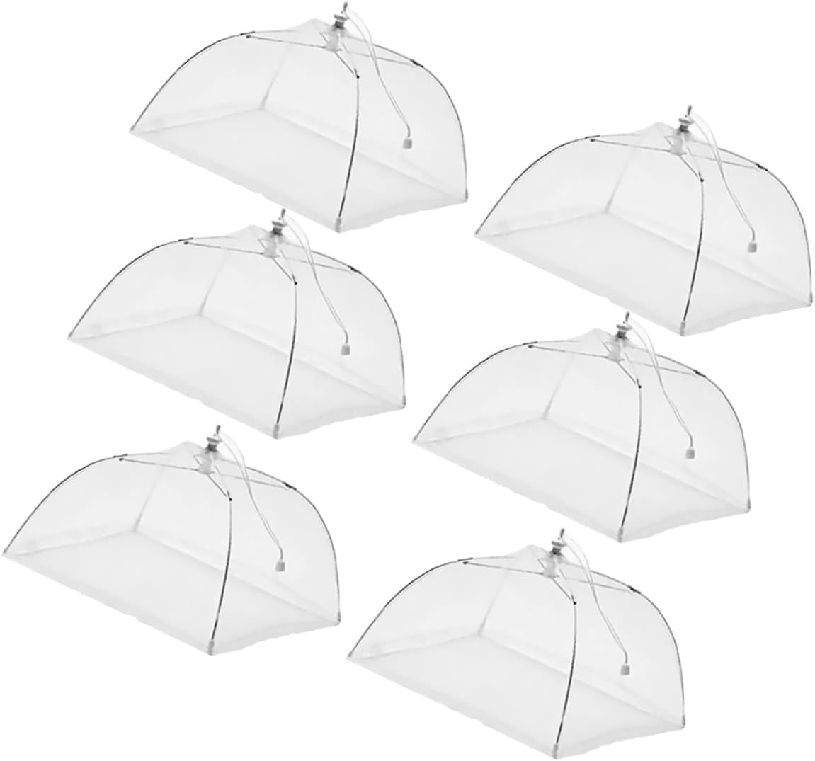 6Pcs Collapsible Tent Umbrella Food Covers Square Food Protectors Mesh Dome with Lace Edge for Outdoor Parties and Picnics and Reusable