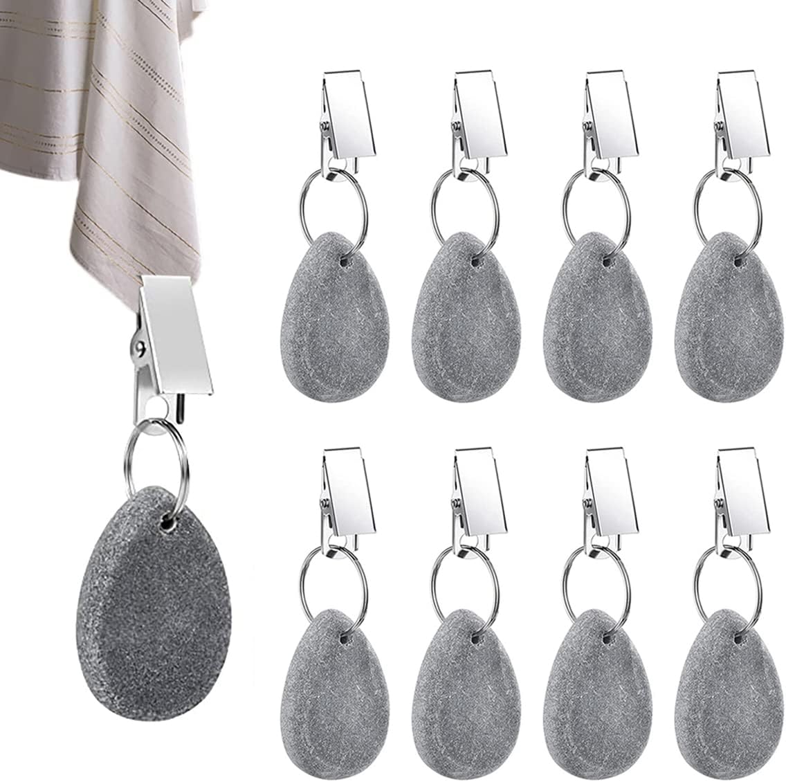 8pcs Tablecloth Weights Tablecloth Pendant Stone Table Cover Weights Hangers with Metal Clips (Drop-Grey)