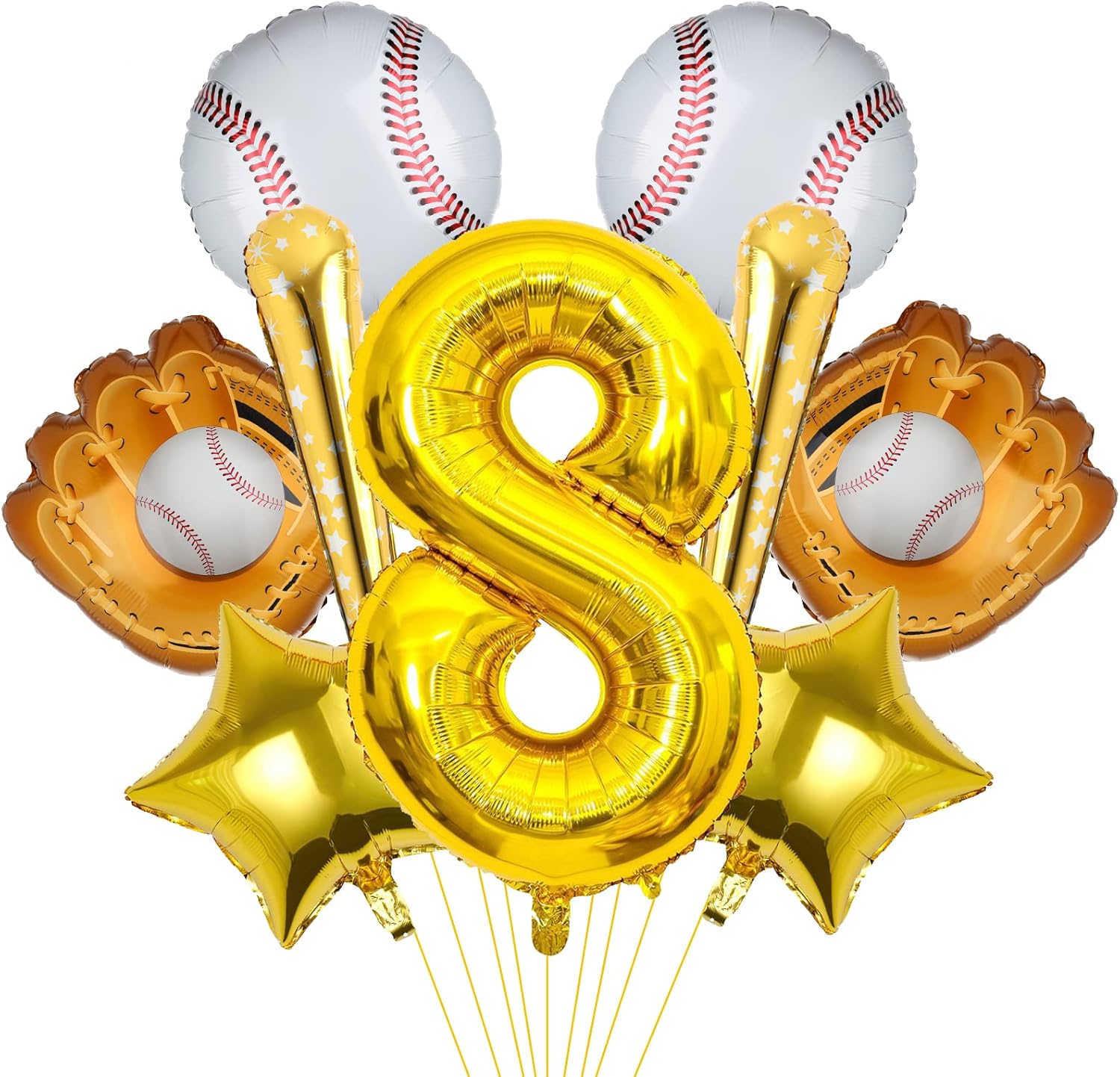 9pcs Baseball Balloons, Baseball Birthday Number Mylar Foil Balloon Baseball Party Supplies Baseball 8th Birthday Decorations (8th)