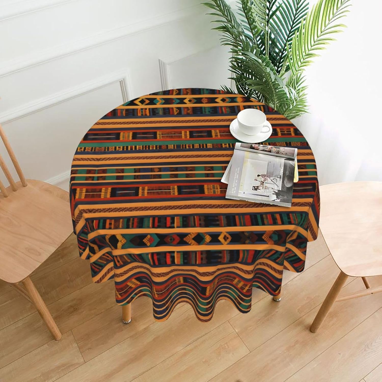 African Weaving Print Round Tablecloth 60 Inch Table Cover Decorative for Party Picnic Dinner Decor