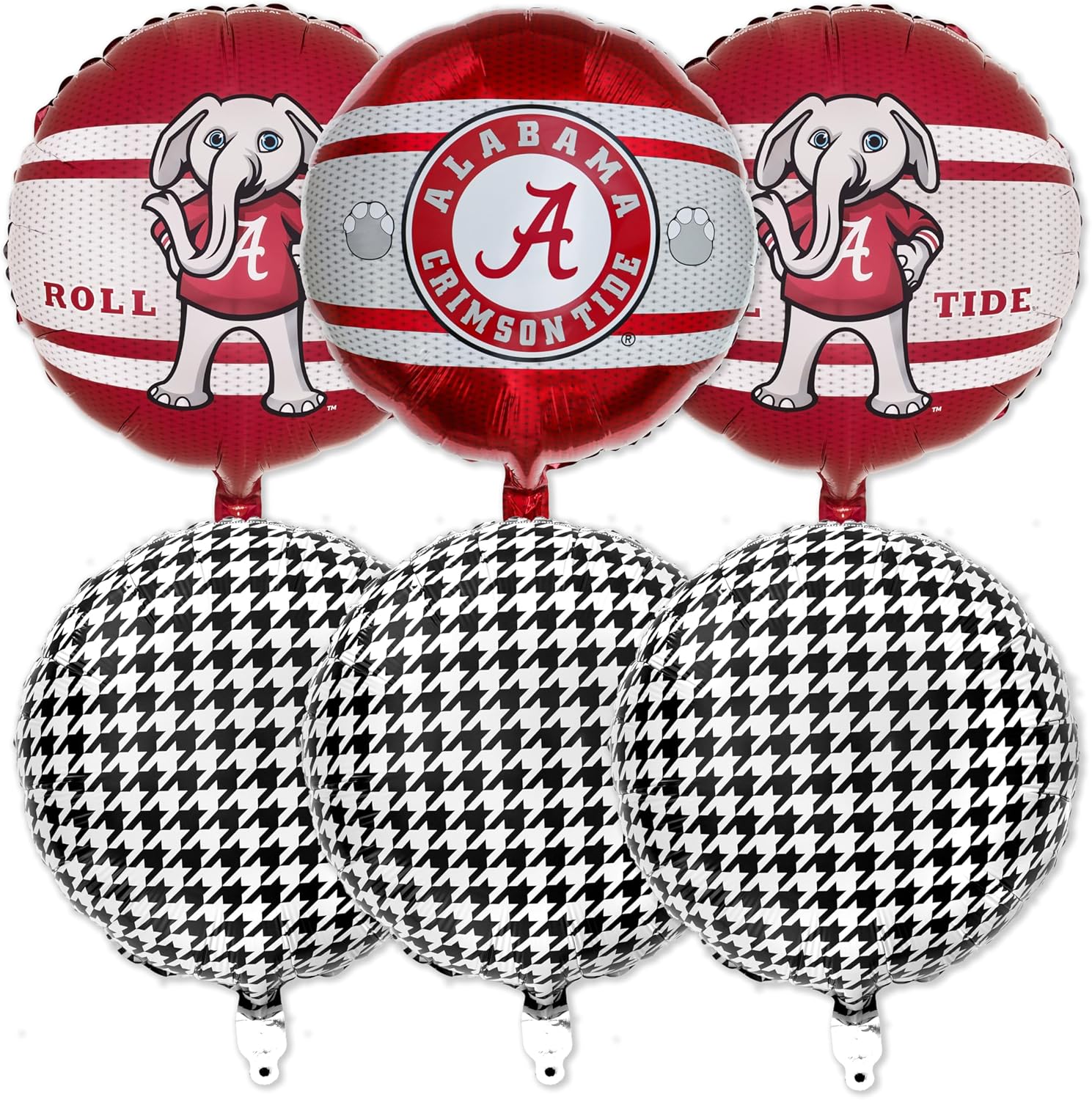 Alabama Crimson Tide Party Balloons (6) - 3 Alabama balloons and 3 Houndstooth balloons.