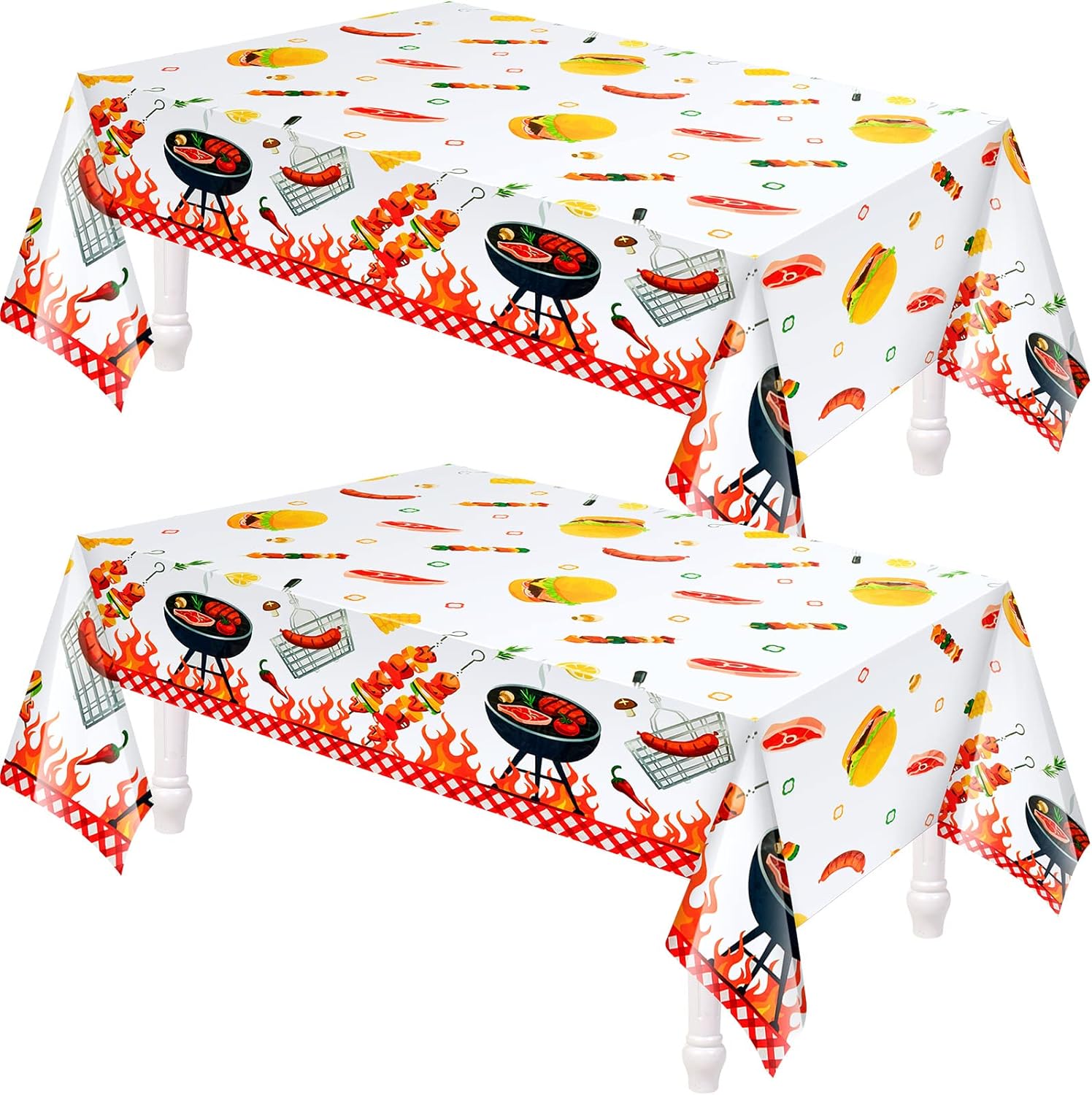 Amylove 2 Pack BBQ Party Decorations Plastic Summer Picnic Tablecloths 86 x 51 Inches Stain Resistant Tablecloth for Birthday Barbecue Baby Shower Summer Holidays Carnival Party Supplies