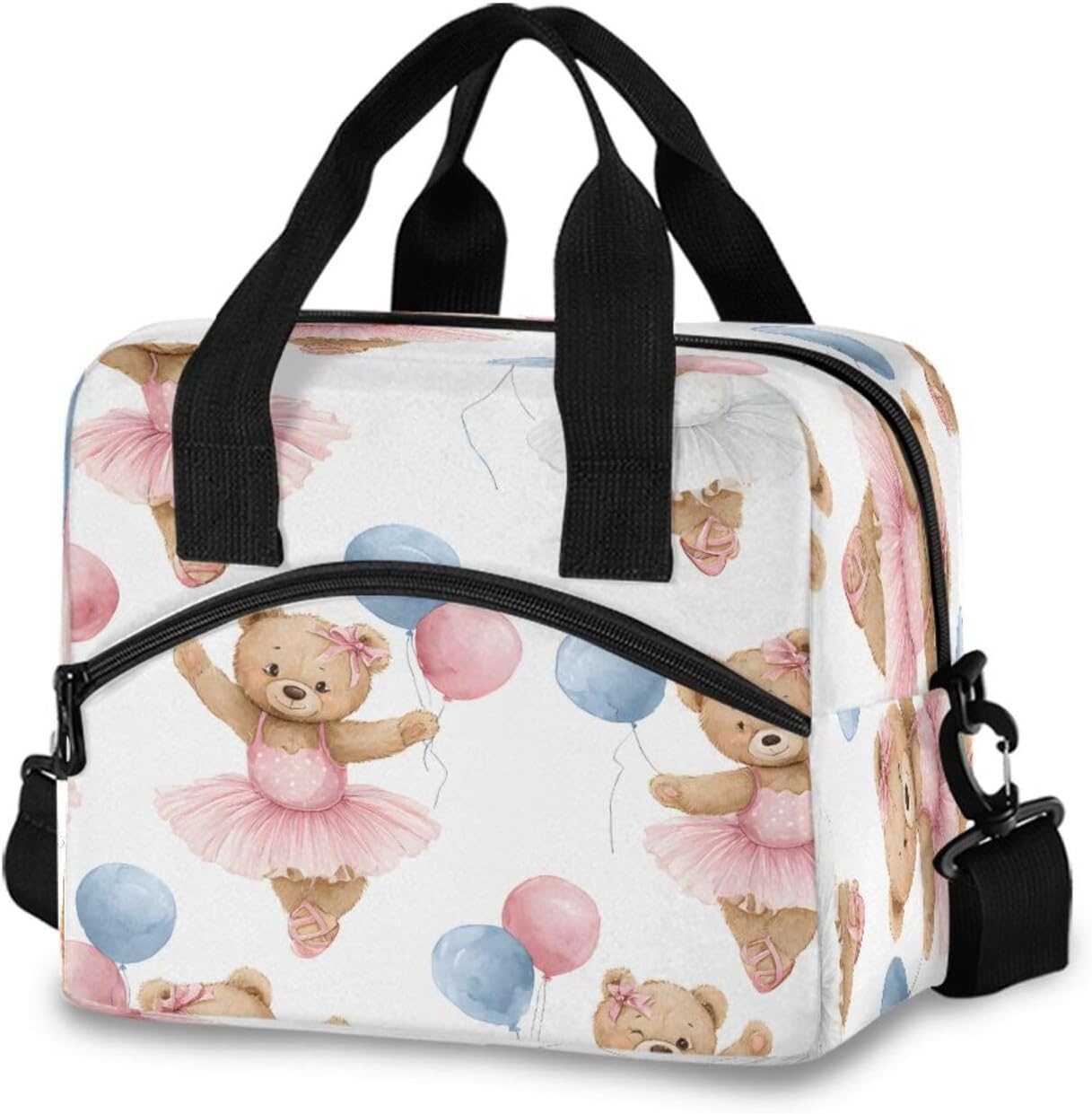 Ballerina Bear Balloon Pattern Lunch Box for Men Women Adults Insulated Lunch Bag Cooler Bag with Adjustable Shoulder Strap for Work Picnic Travel