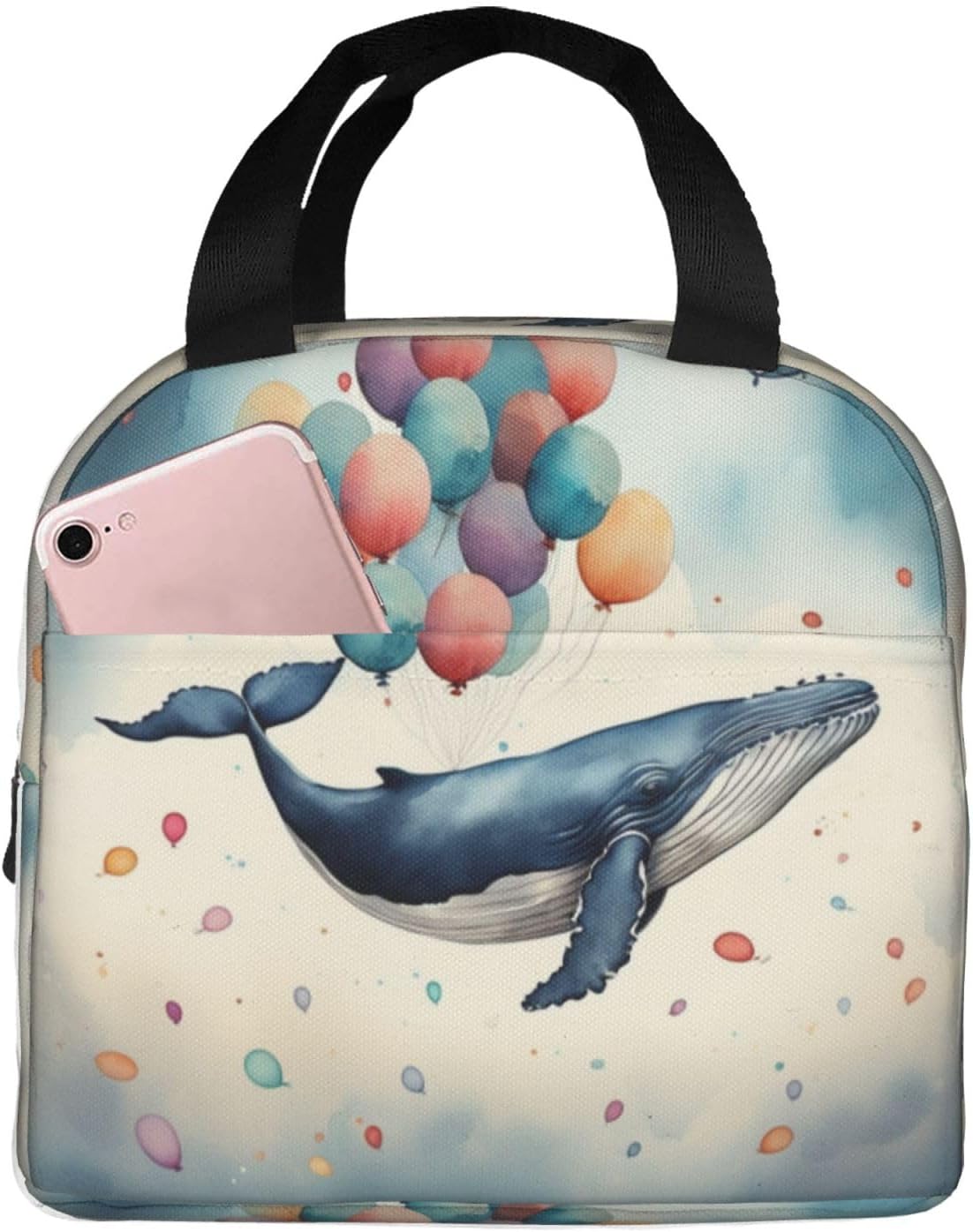 Balloons And Whales Print Insulated Lunch Bag Thermal Tote Beach Travel Leakproof Cooler Organizer Pocket