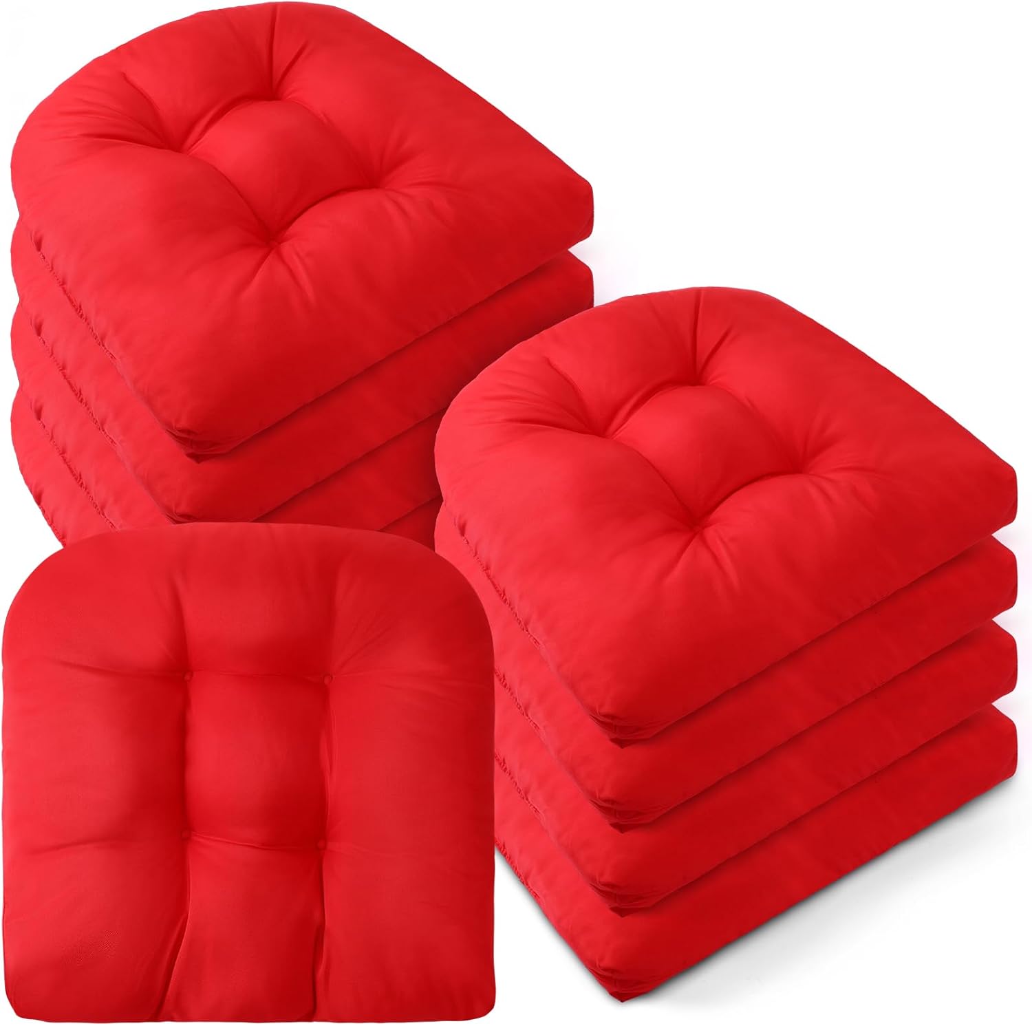 Barydat 8 Pcs Indoor Outdoor Chair Cushions 18.9 x 18.9'' Patio Cushions Outdoor Chair Pads Overstuffed Seat Cushions for Patio Furniture Cushions with Round Corner for Wicker Chair Picnic Mats, Red