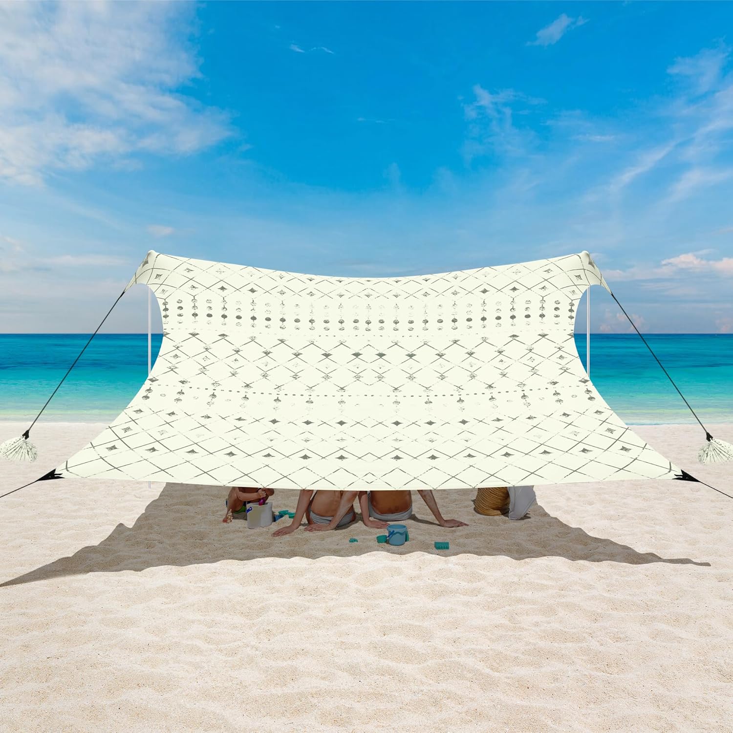 Beach Tent, Beach Canopy Sun Shade UPF 50+, Portable 10×10 FT Camping Sun Shelter with Sandbags, Poles, Ground Pegs and Anti-Wind Rope for Outdoor, Backyard, Picnics, Fishing