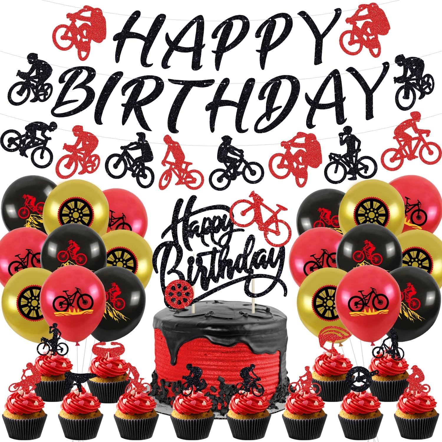 Bicycles Birthday Party Decorations - Bicycles Party Supplies including Banner, Cake Toppers, Balloons