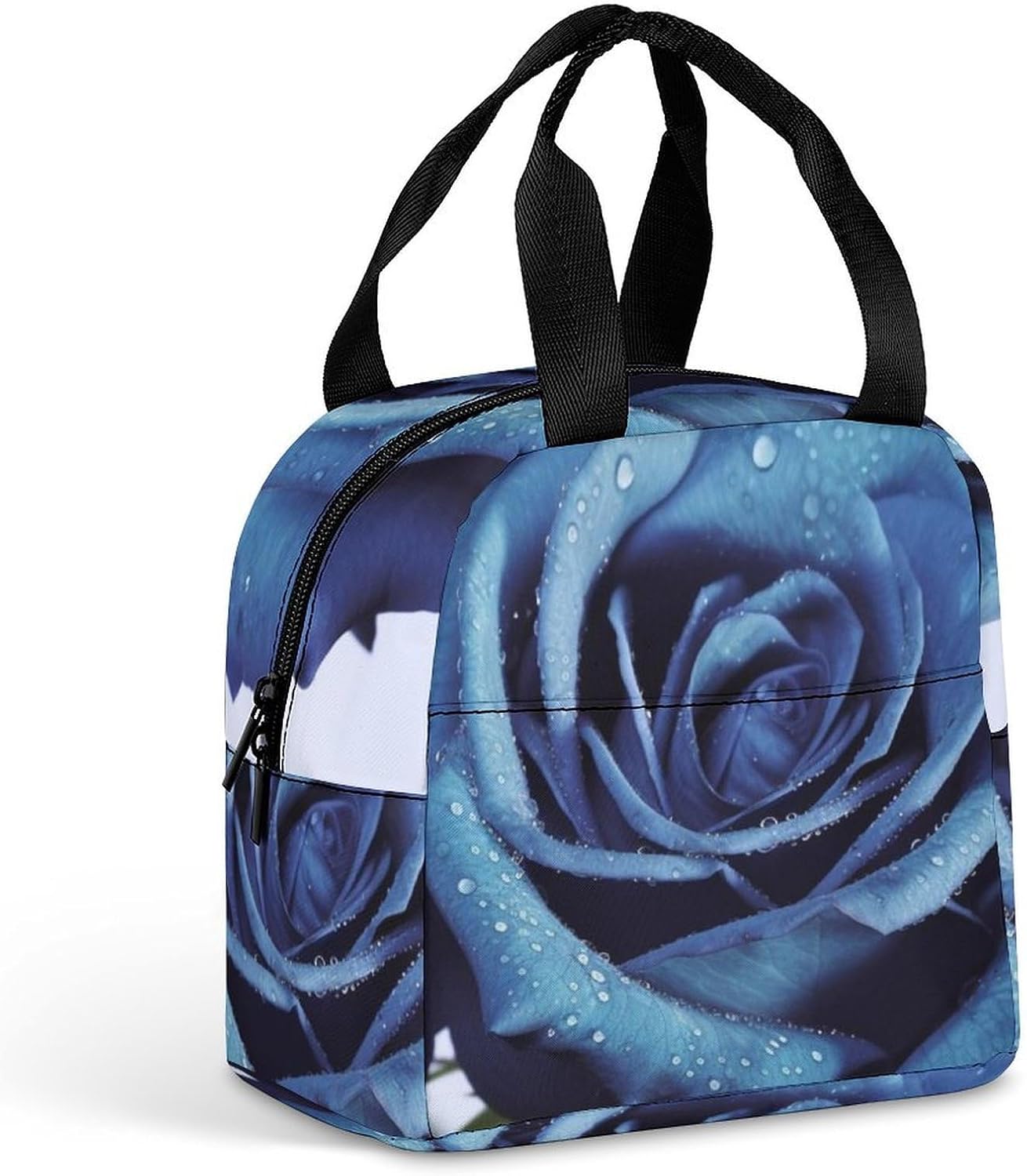 Blue Rose Blooms Lunch Bag for Men Women Insulated Lunch Box Reusable Cooler Tote, Portable Lunchbag for Work, Picnic, Travel, Easy Carry