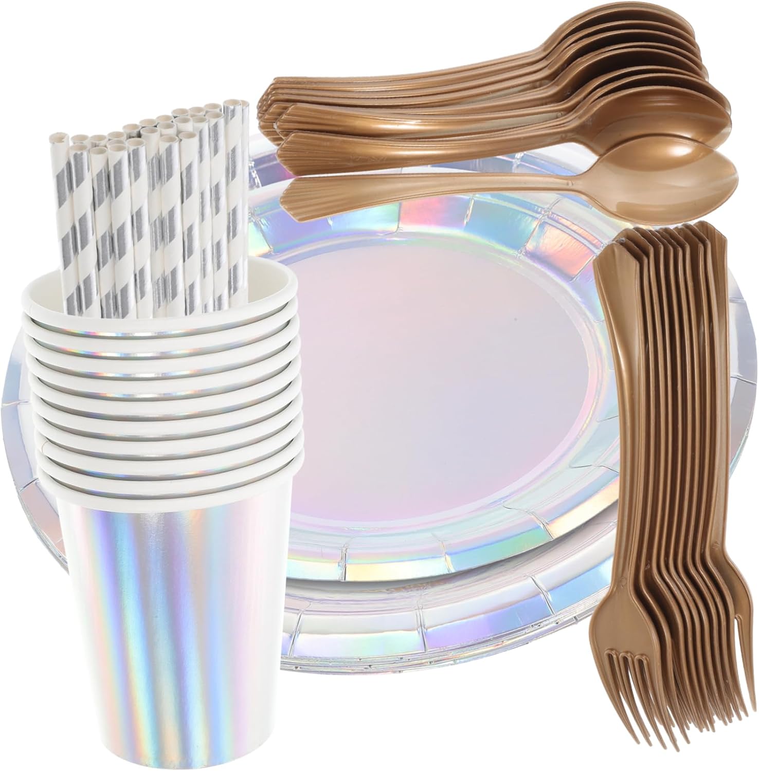Cabilock 1 Set Disposable Paper Plates and Cups with Cutlery Straws Forks Spoons and Knives for Parties Picnics and Celebrations Convenient and Lightweight Tableware Random Color