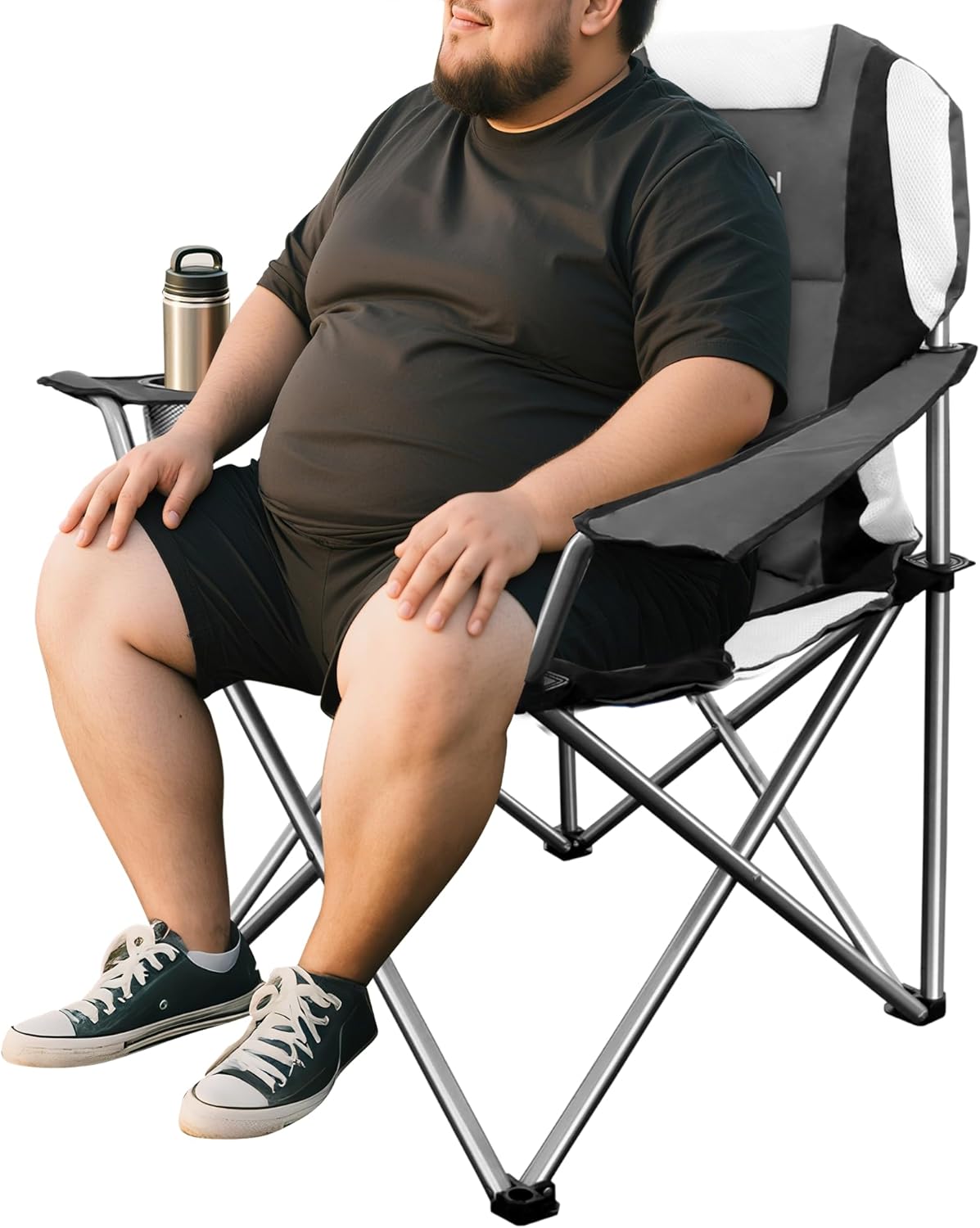Camabel Folding Camping Chairs Oversized Heavy Duty Padded 400 LBS Beach Chair Portable Outdoor Lawn Chairs with Cup Holder Carry Bag for Sporting Hiking Picnics Fishing Grey