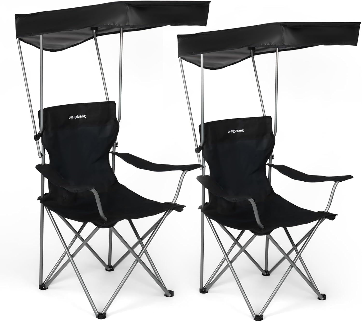 Camping Chair 2 Pack Portable Camping Chair with Canopy,Folding Chair with Canopy, Durable 600D Oxford Canopy Chair for Camping, Beach, Picnics, Fishing & Sports,Black