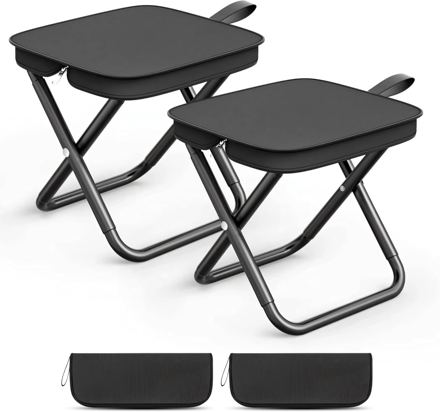 Camping Stools Set of 2, 10.6 Inch Small Portable Folding Chair with Carry Bag, Collapsible Camp Stools for Adults, Outdoor Footstool for Picnic Hiking Fishing, Hold Up to 220 LBS, Easy Setup, Black