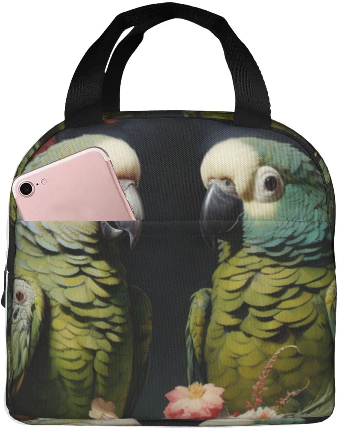 Couple Parrots Olive print Lunch Bag Lunch Box Reusable Insulated Lunch Tote Leakproof for Work Picnic