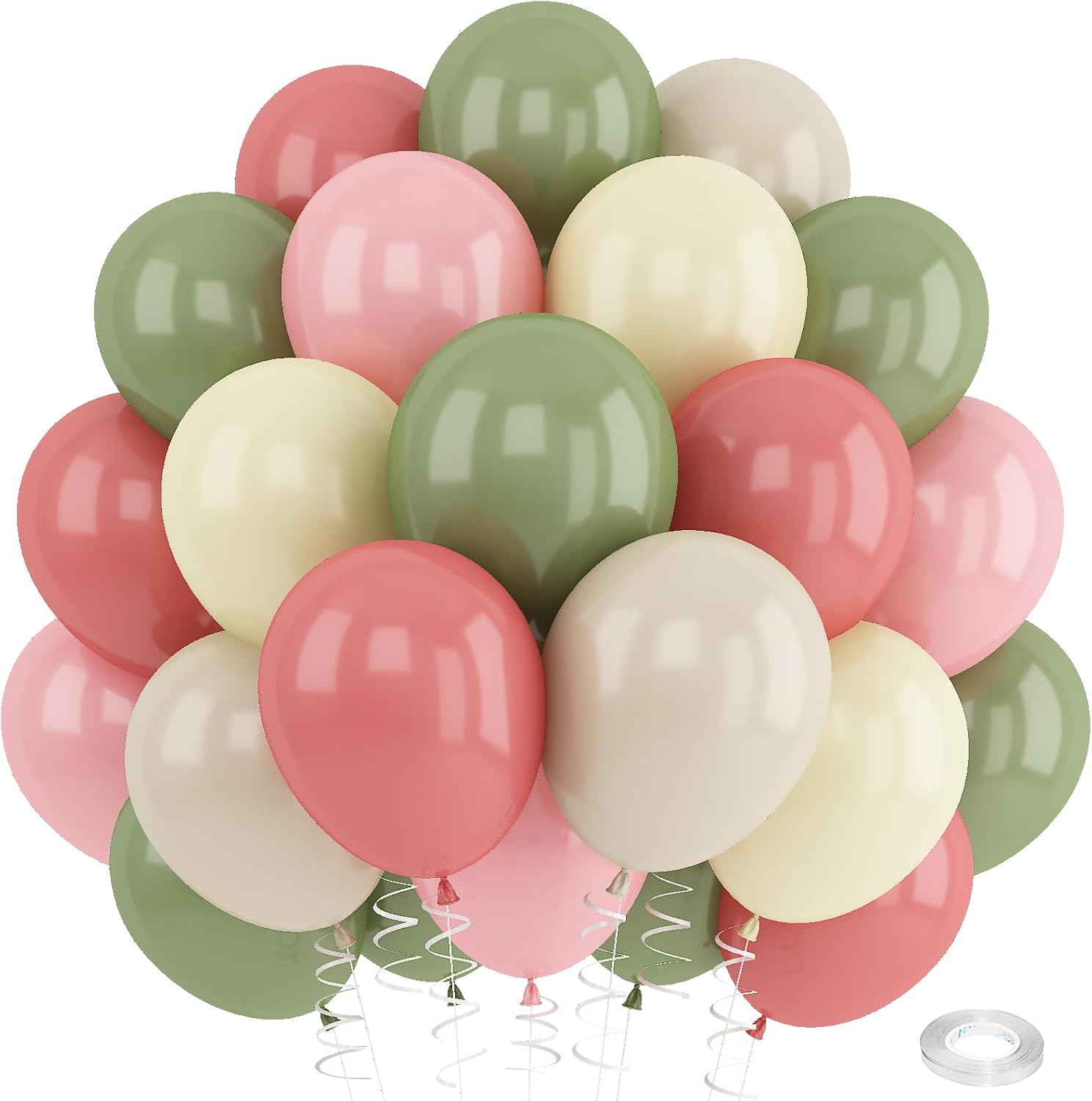 Dusty Green Pink Beige Balloons Light Pink Yellow Mist Sage Cream Peach Balloon 12INCH Ivory White Sand Helium Latex Balloon for Arch Kids Wildflower Birthday Party Decorations Baby in Bloom Shower