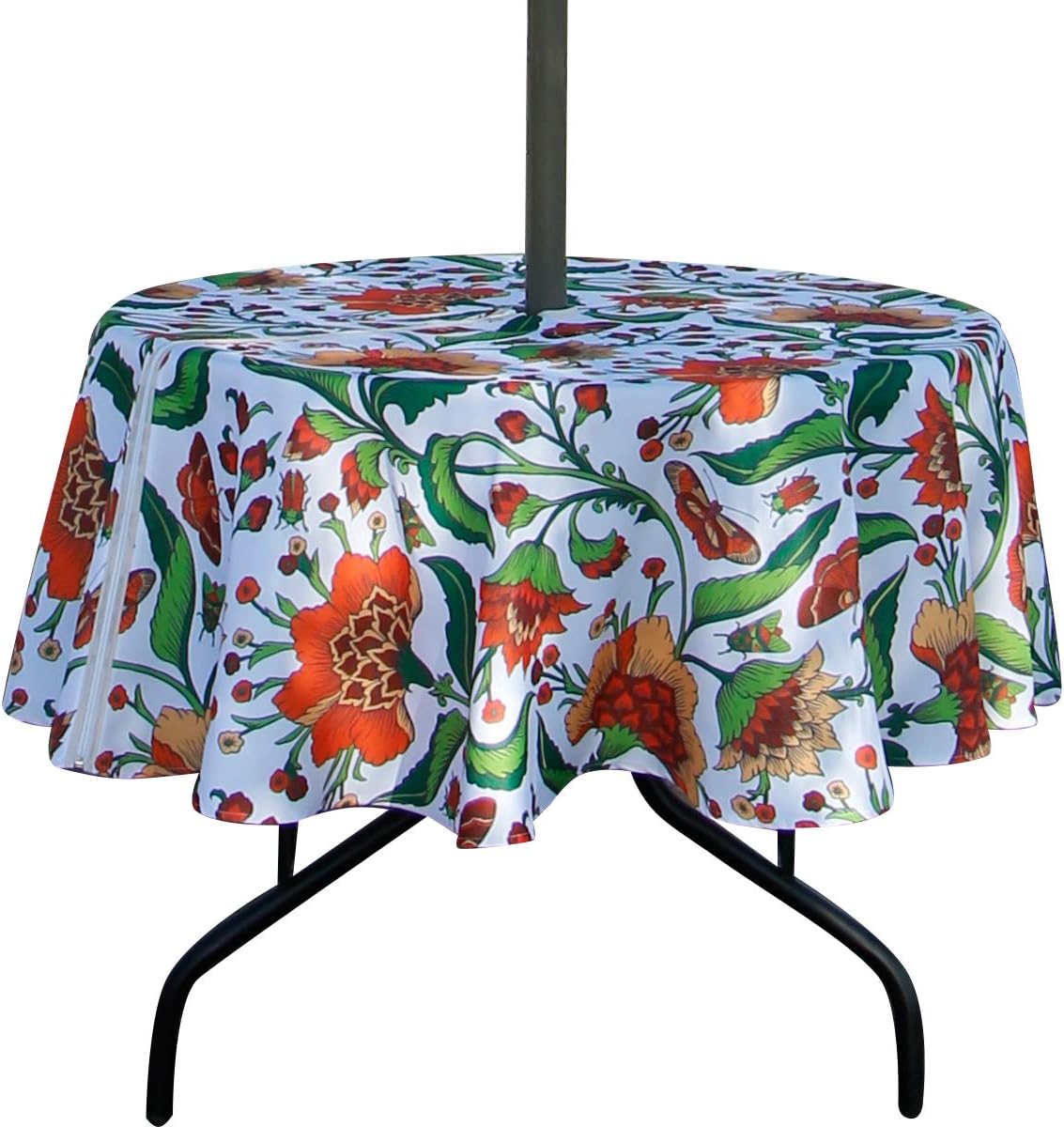 EHouseHome Outdoor and Indoor 60inch Round Tablecloth with Umbrella Hole and Zipper, Waterproof Zippered Patio Cloths, Spring/Summer Table Covers for Backyard Circular Table/BBQs/Picnic