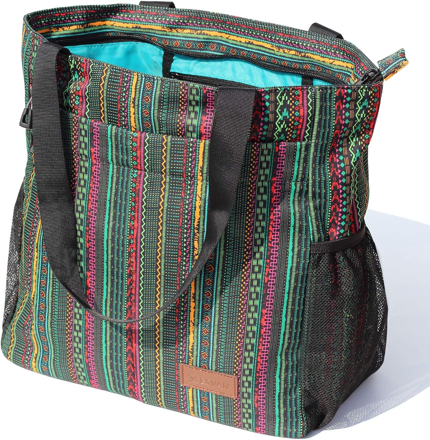 ESVAN Original Floral Tote Bag Large Shoulder Bag with Multi Pockets for Gym Travel Beach Daily Bags
