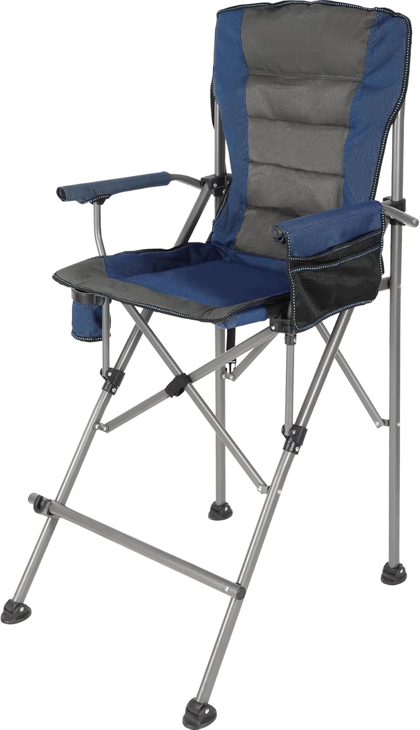 Extra Tall Folding Chairs for Adults 330lbs, Portable Bar Height Foldable Director Chairs for Camping Outside, Comfortable with High Back and Footrest, Blue
