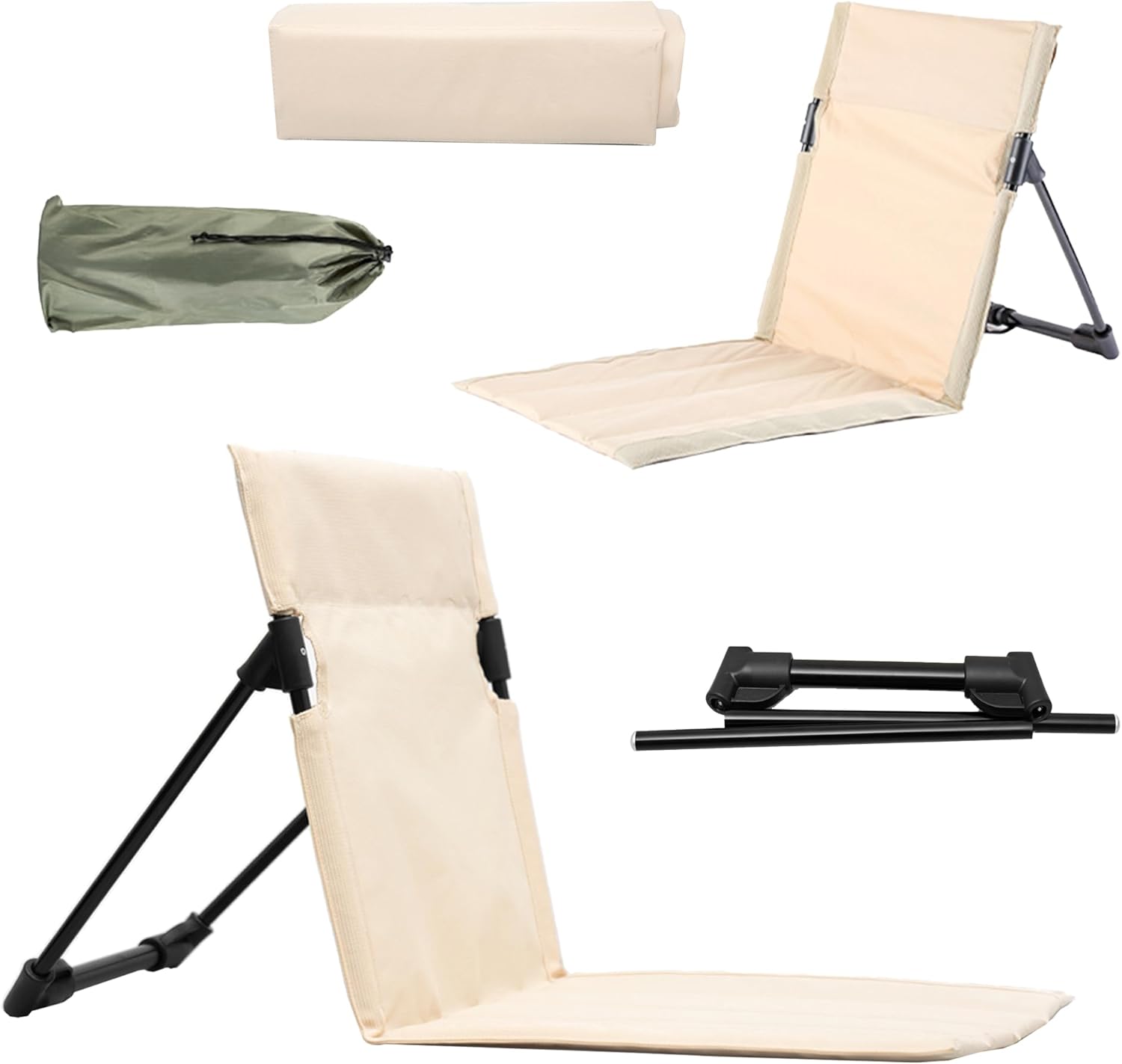 Floor Chair with Back Support, Picnic Floor Chair,Portable Stadium Seat Bleacher Cushion with Backrest Lightweight Padded Seat Cushion (Beige)