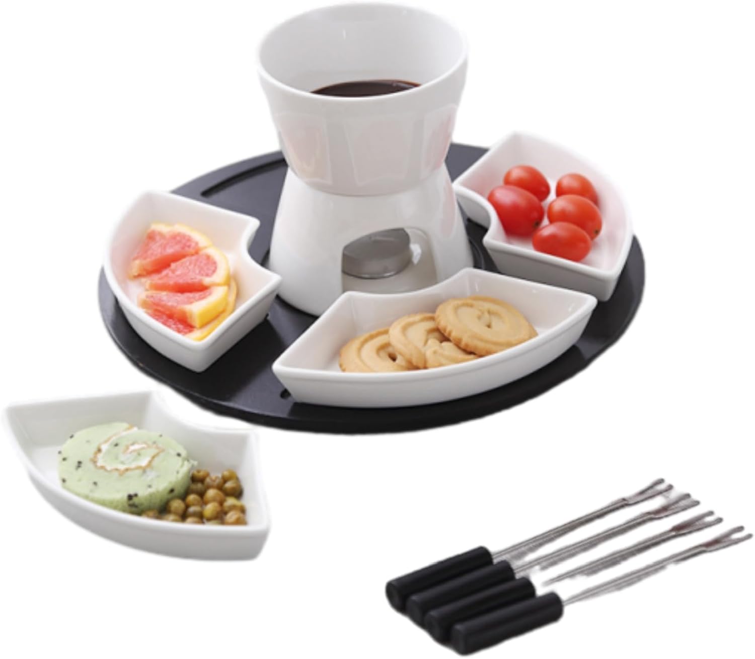 Fondue Pot Set with 4 Forks and 4 Dishes Ceramic Chocolate Fondue Set with Pallet Melt Hot Pot Bowl Set For Cheese Chocolate Butter Caramel
