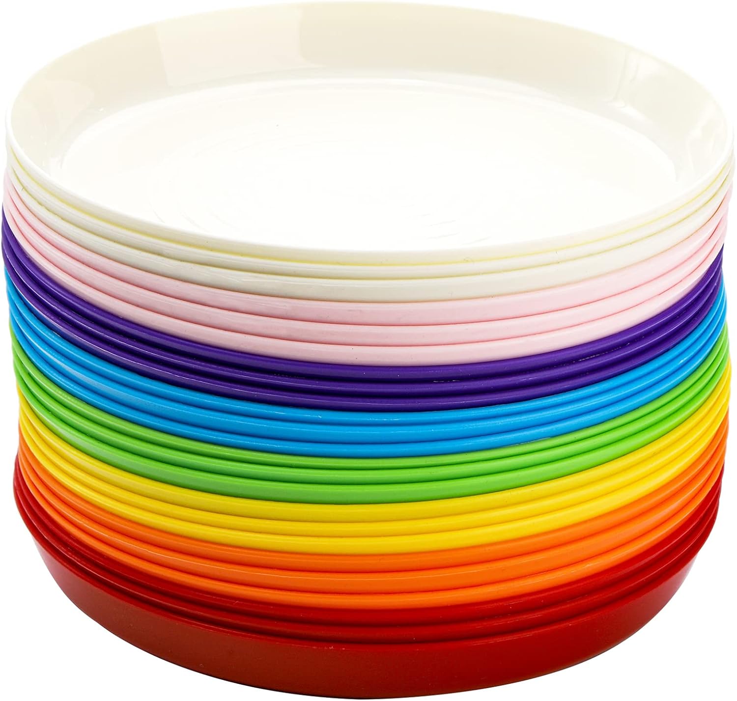 Frcctre 24 Pack Kids Plastic Plates, 7 Inch Unbreakable Toddler and Children Dinner Plates Set BPA Free Reusable Small Snack Salad Plate for BBQ, Travel, Events, Dishwasher Safe, 8 Colors