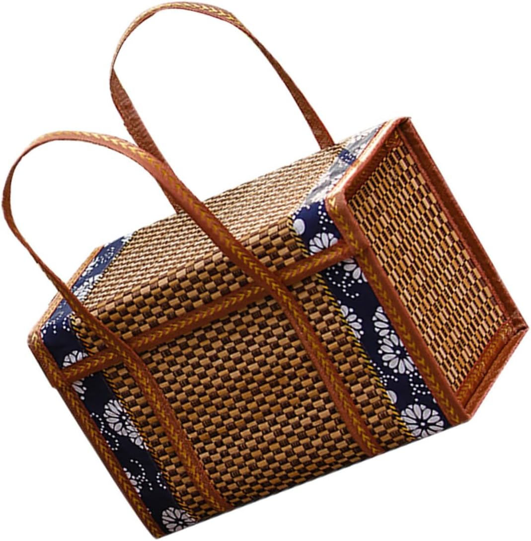 Fruit Basket Hamper Decor The Picnic Basket Foldable Beach Picnic Blanket Basket with Handle for Organizing Picnic Food Container Handheld Woven Basket Bamboo Woven Basket Toy