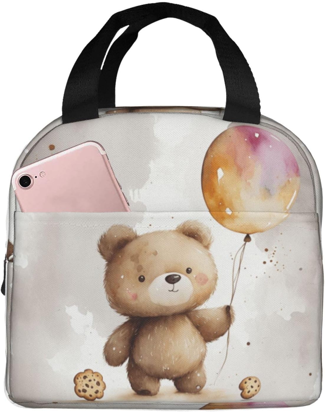 Hot Air Balloons And Bears Print Insulated Lunch Bag Thermal Tote Beach Travel Leakproof Cooler Organizer Pocket