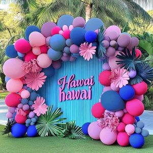 Hot Pink Blue Purple Balloon Arch - Double Stuffed Dusty Slate Blue Lavender Magenta Balloon Garland Royal Pink Latex Balloons Kit for Tropical Summer Hawaii Birthday Baby Shower Party Decoration