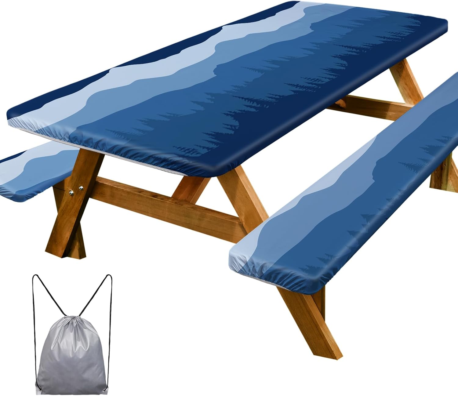 ICOSY Picnic Table Cover with Bench Covers 30 x 72 inch, Windproof Camping Essentials Table Cloths Fitted Rectangle Tablecloth for 6 Foot Tables, Camping Gifts Accessories for RV Campers