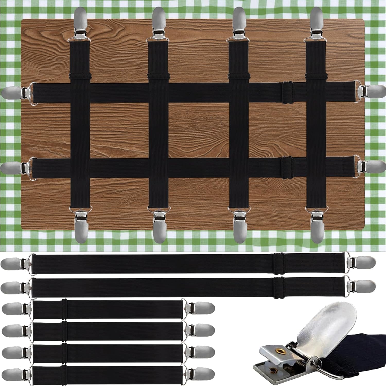 Invisible Tablecloth Clips - Secure Your Tablecloth with Hidden Straps, Perfect for Picnic and Outdoor Tables, 6 Pack