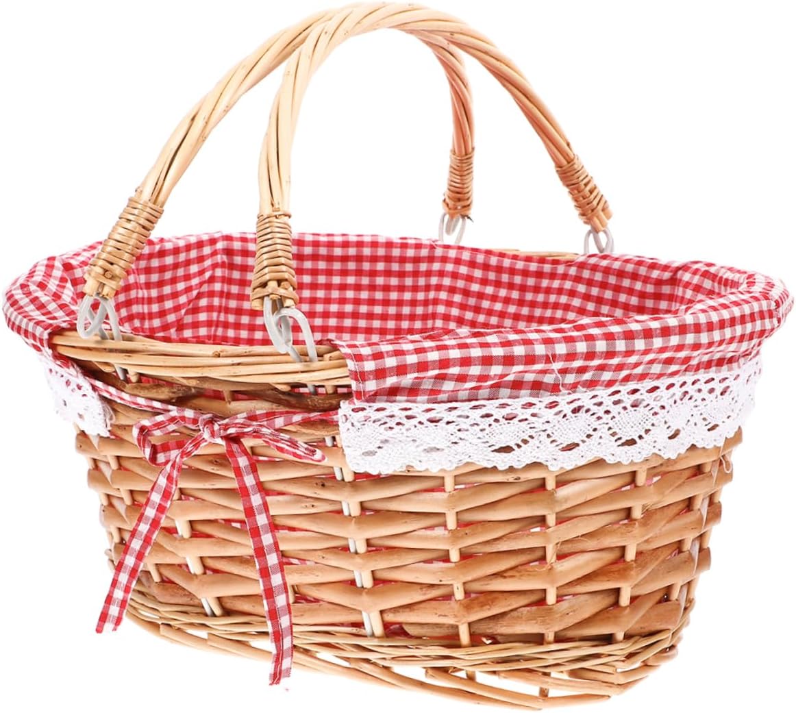 Kisangel Handwoven Picnic Basket Multi Functional Wicker Fruit Holder Outdoor Storage with Comfortable Handle for Picnics Camping and Home Organization