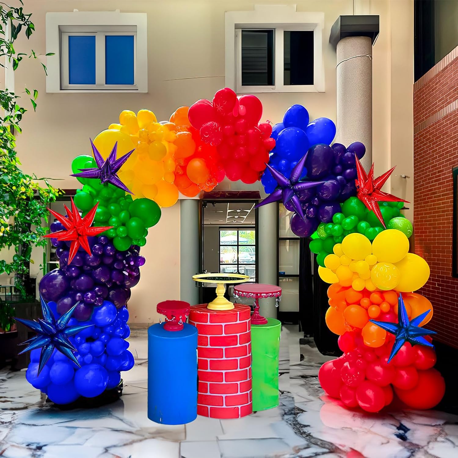 Kozee primary balloons balloon garland arch kit Rainbow colorful red blue yellow green orange purple with diy star balloon for Cartoon theme Birthday party back to school pre k Graduation decorations