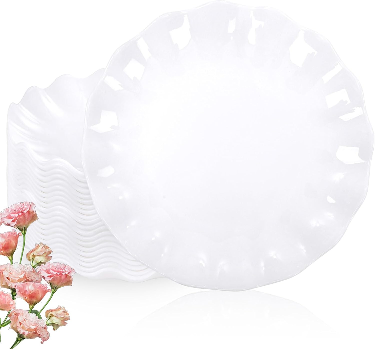 LIYH 20 Pcs White Scalloped Plastic Plates Reusable 10 In - Unbreakable Plastic Dinner Plates Camping Outside Wavy Plate Dishwasher Safe for Wedding Parties Birthdays Picnics - BPA Free 20 Guests